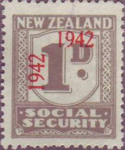 1942 Social Security 1d Grey & Red
