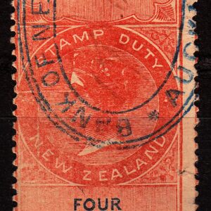 4/- Orange-Red & Blue (NZ Monogram)